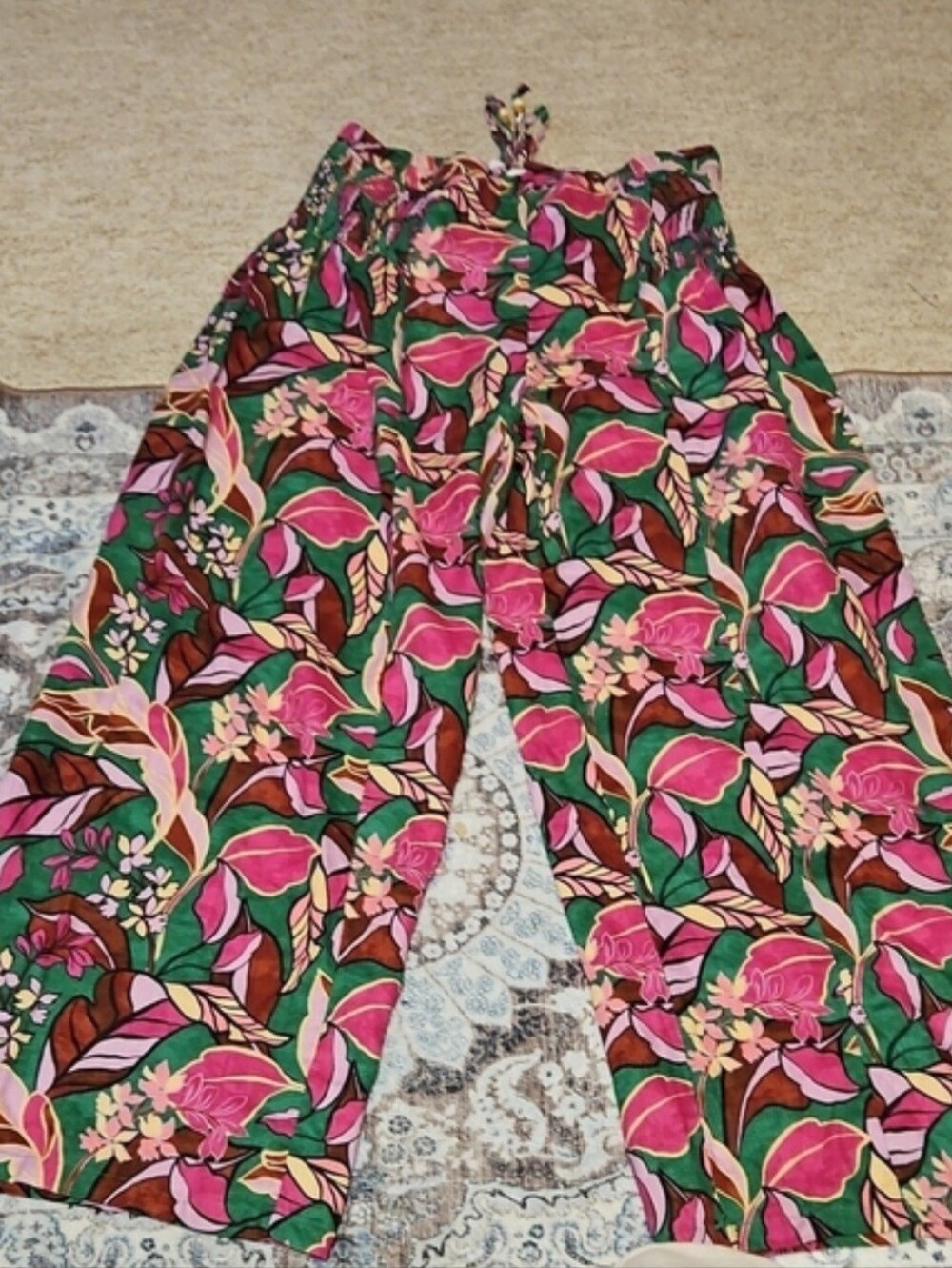 Cynthia Rowley Green Pink Floral Wide Leg Pants